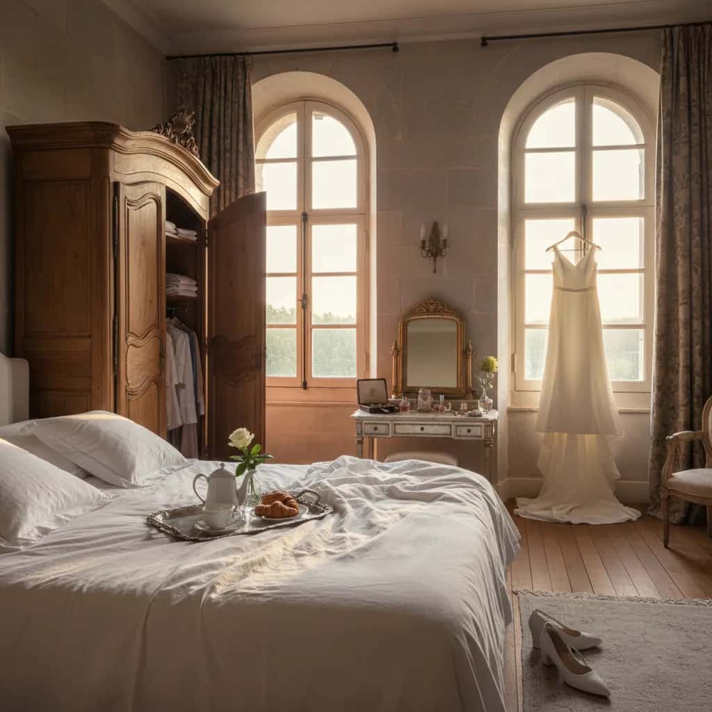 Morning light in a French chateau bedroom